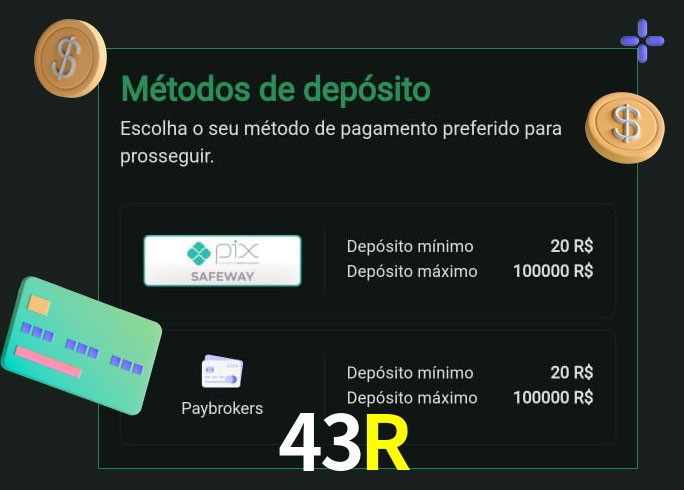 O cassino 43R oferece uma grande variedade de métodos de pagamento